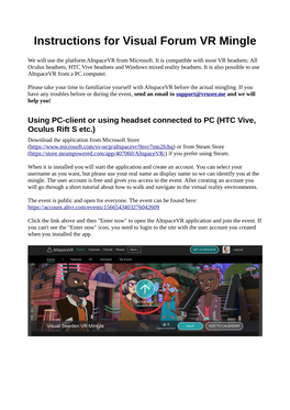 Instructions for Visual Forum VR Mingle