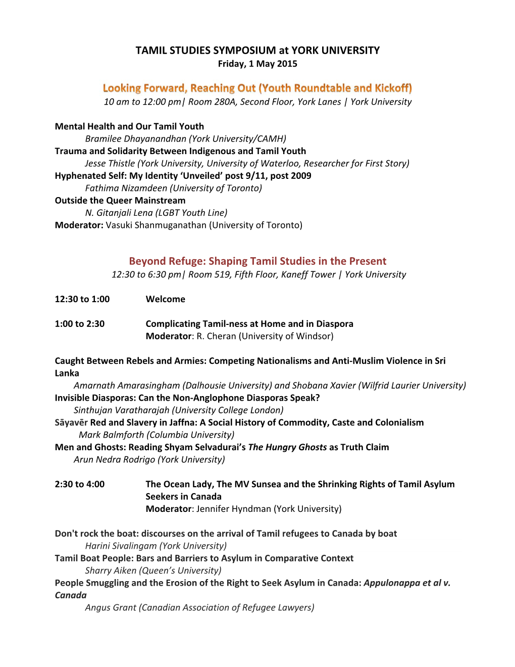 2015 Tamil Studies Symposium at York University