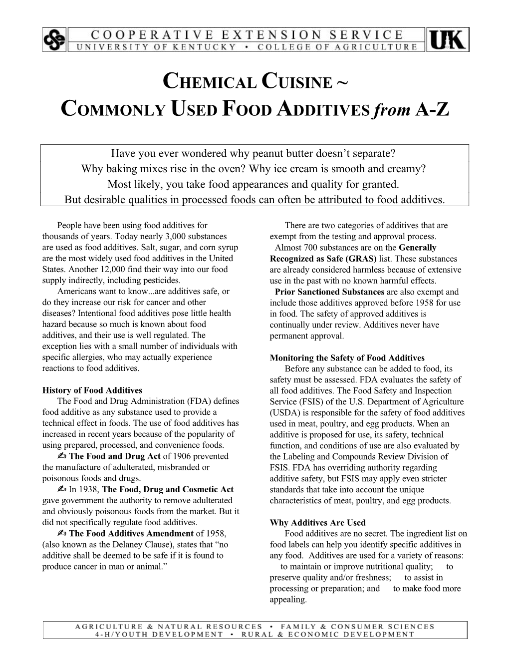 CHEMICAL CUISINE ~ COMMONLY USED FOOD ADDITIVES from A-Z