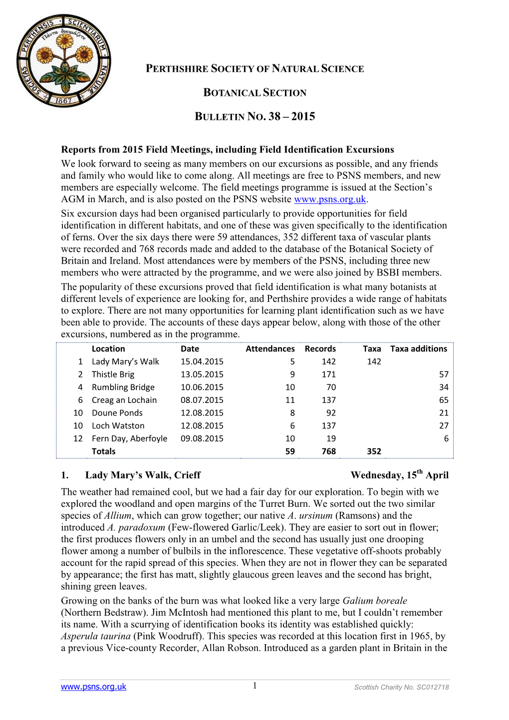 PSNS – Botanical Section – Bulletin 38 – 2015