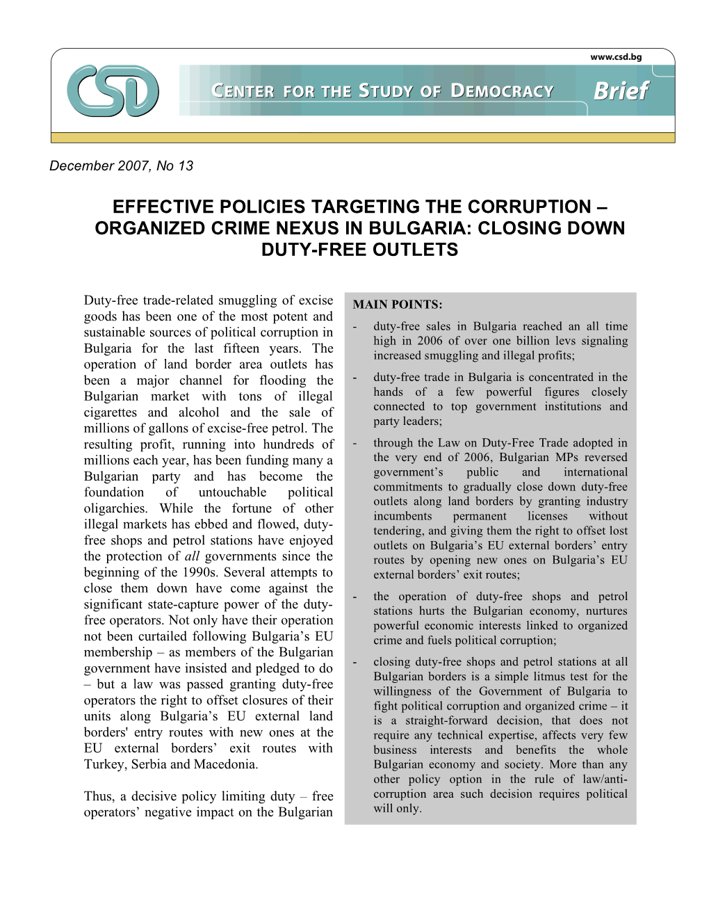 Organized Crime Nexus in Bulgaria: Closing Down Duty-Free Outlets