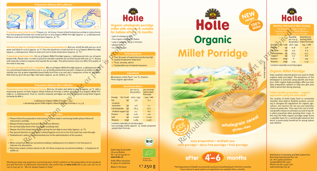 Organic Millet Porridge This Product Is Packed to Weight Not Volume