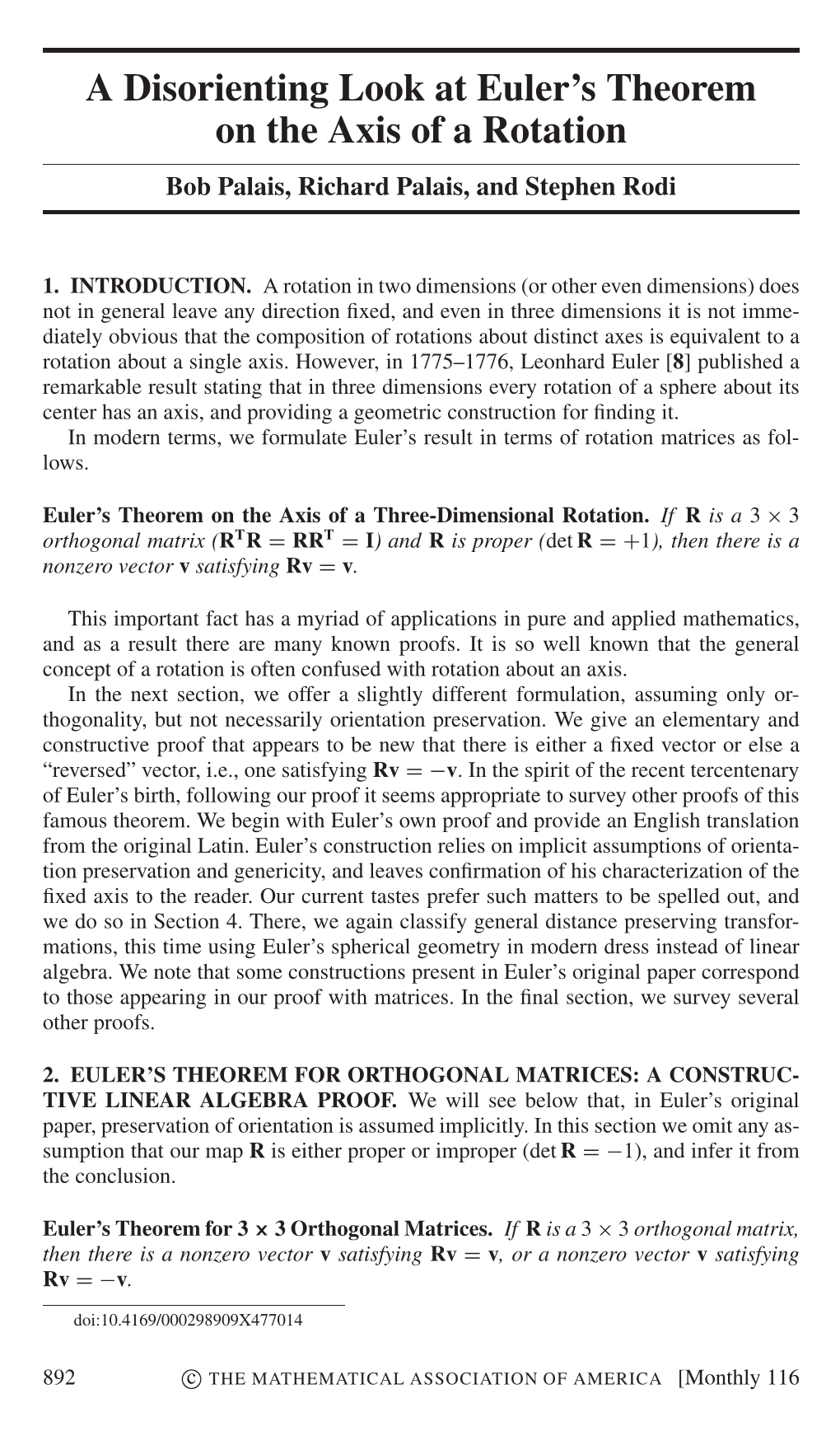 A Disorienting Look at Euler's Theorem on the Axis of a Rotation