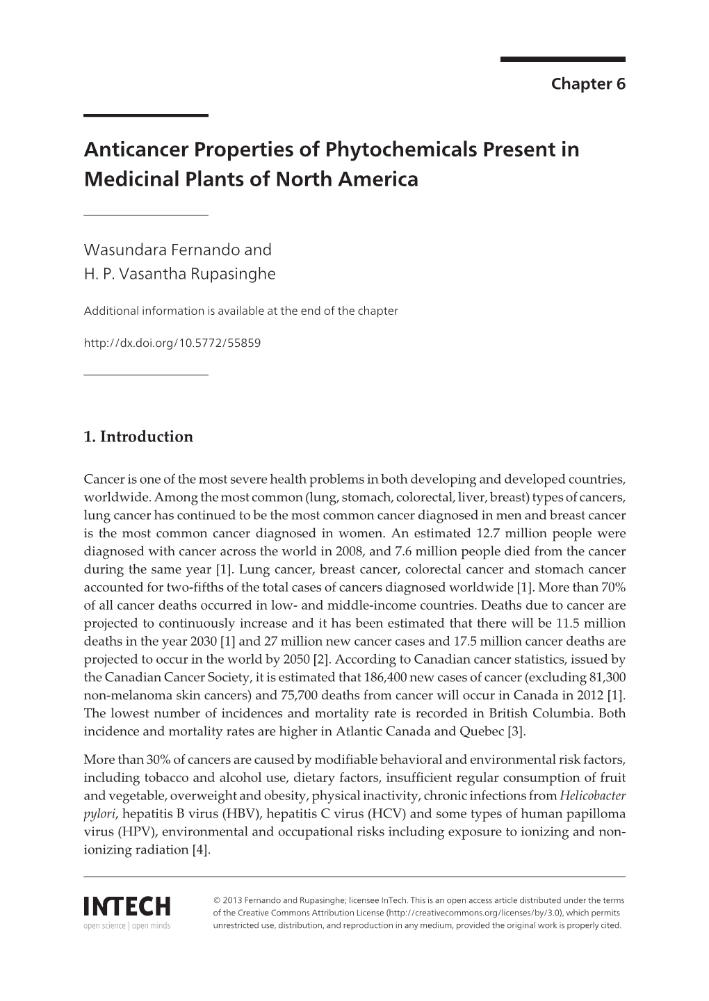 Anticancer Properties of Phytochemicals Present in Medicinal Plants of North America