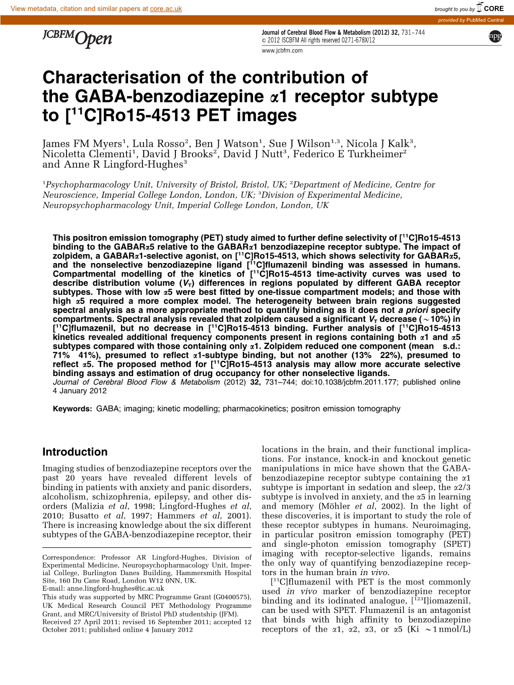 Characterisation of the Contribution of the GABA-Benzodiazepine &Alpha