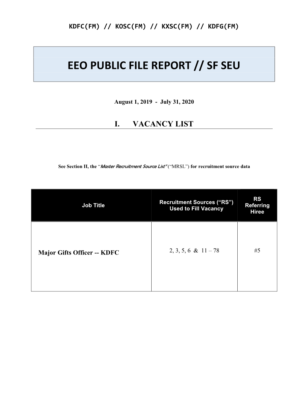 Eeo Public File Report // Sf Seu