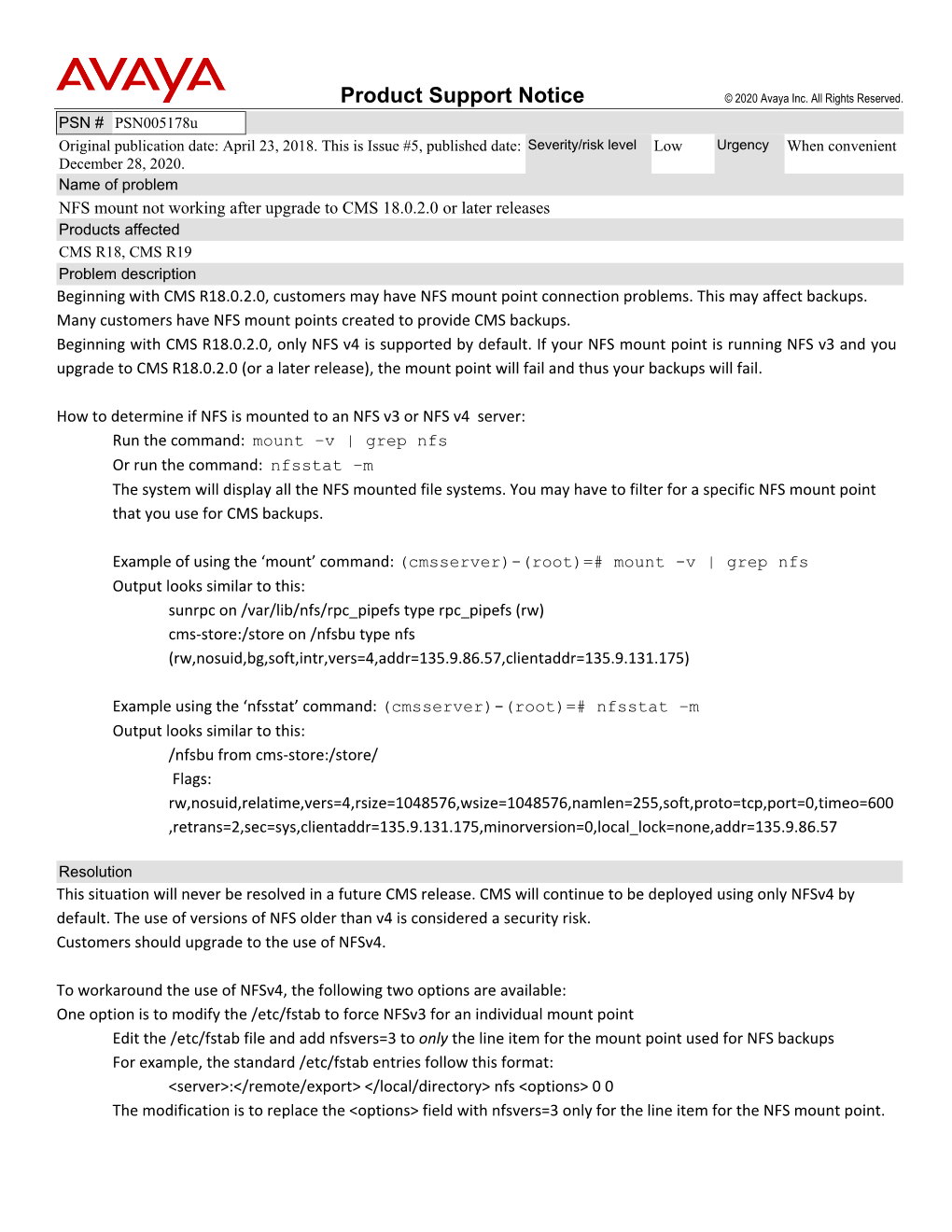 Psn005178u-NFS Mount Not Working After Upgrade to CMS 18.0.2.0 Or