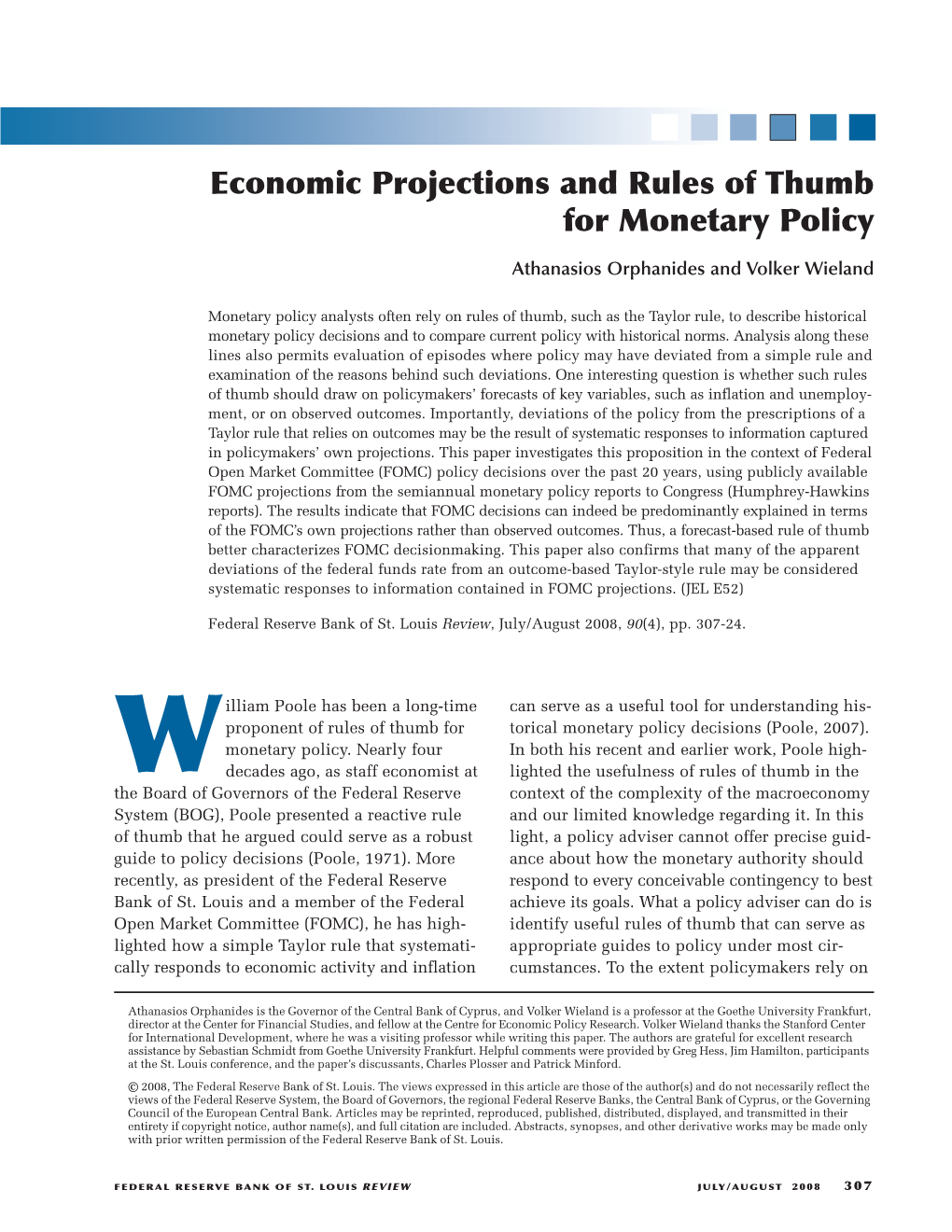 Economic Projections and Rules of Thumb for Monetary Policy