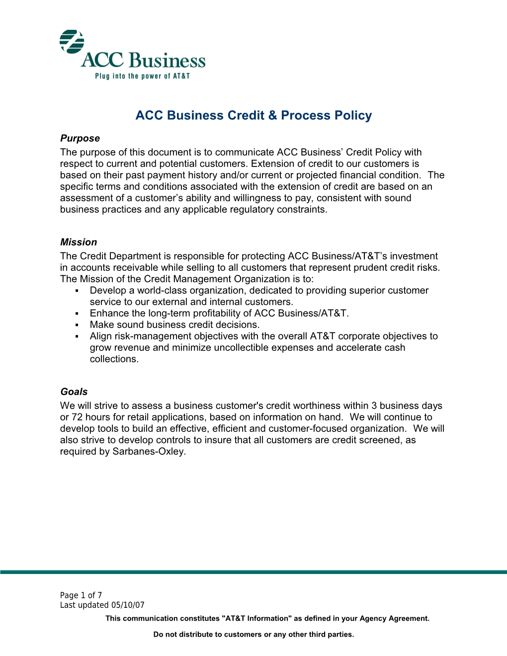 ACC Business Credit Process Policy