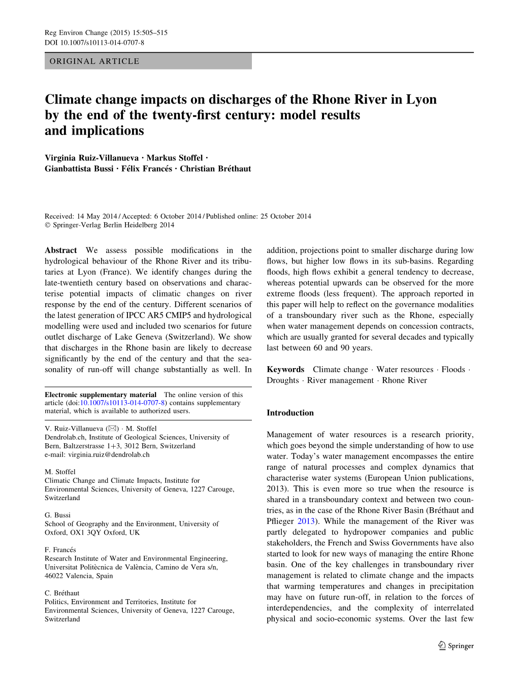 Climate Change Impacts on Discharges of the Rhone River in Lyon by the End of the Twenty-First Century