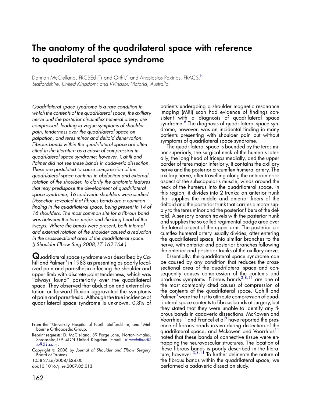 The Anatomy of the Quadrilateral Space with Reference to Quadrilateral Space Syndrome