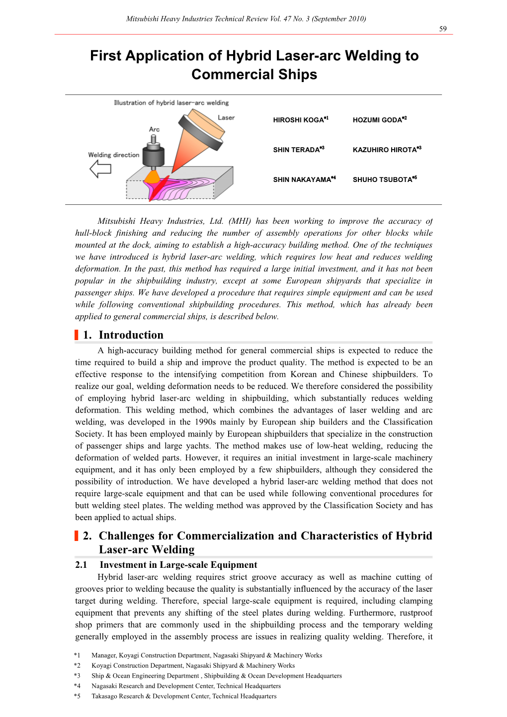 First Application of Laser Arc Hybrid Welding to Commercial Ship,Mitsubishi Heavy Industries Technical Review Vol.47 No.3(2010)