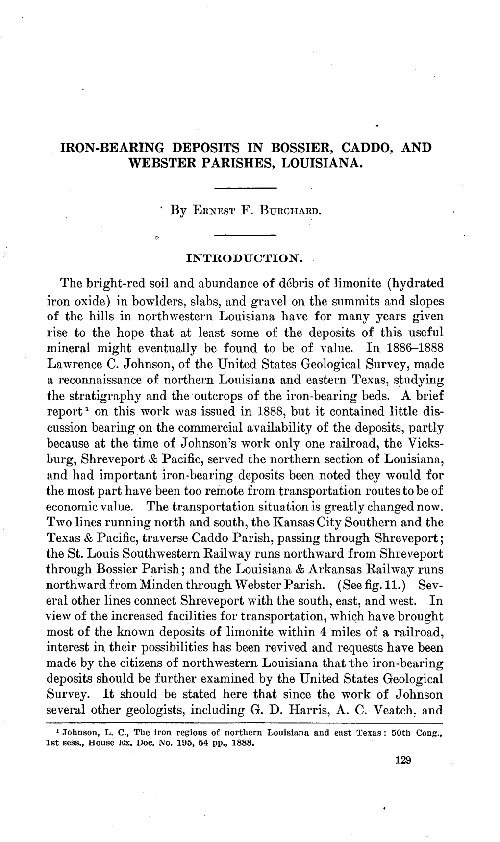 Iron-Bearing Deposits in Bossier, Caddo, and Webster Parishes, Louisiana