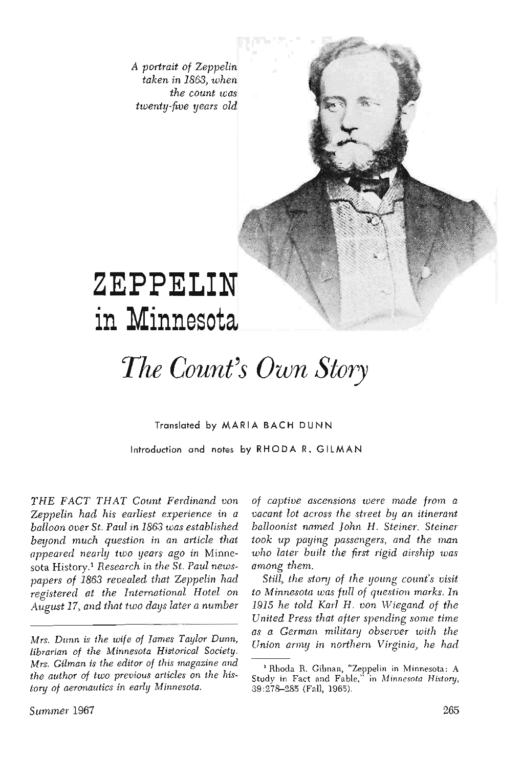 ZEPPELIN in Minnesota the Count's Own Story