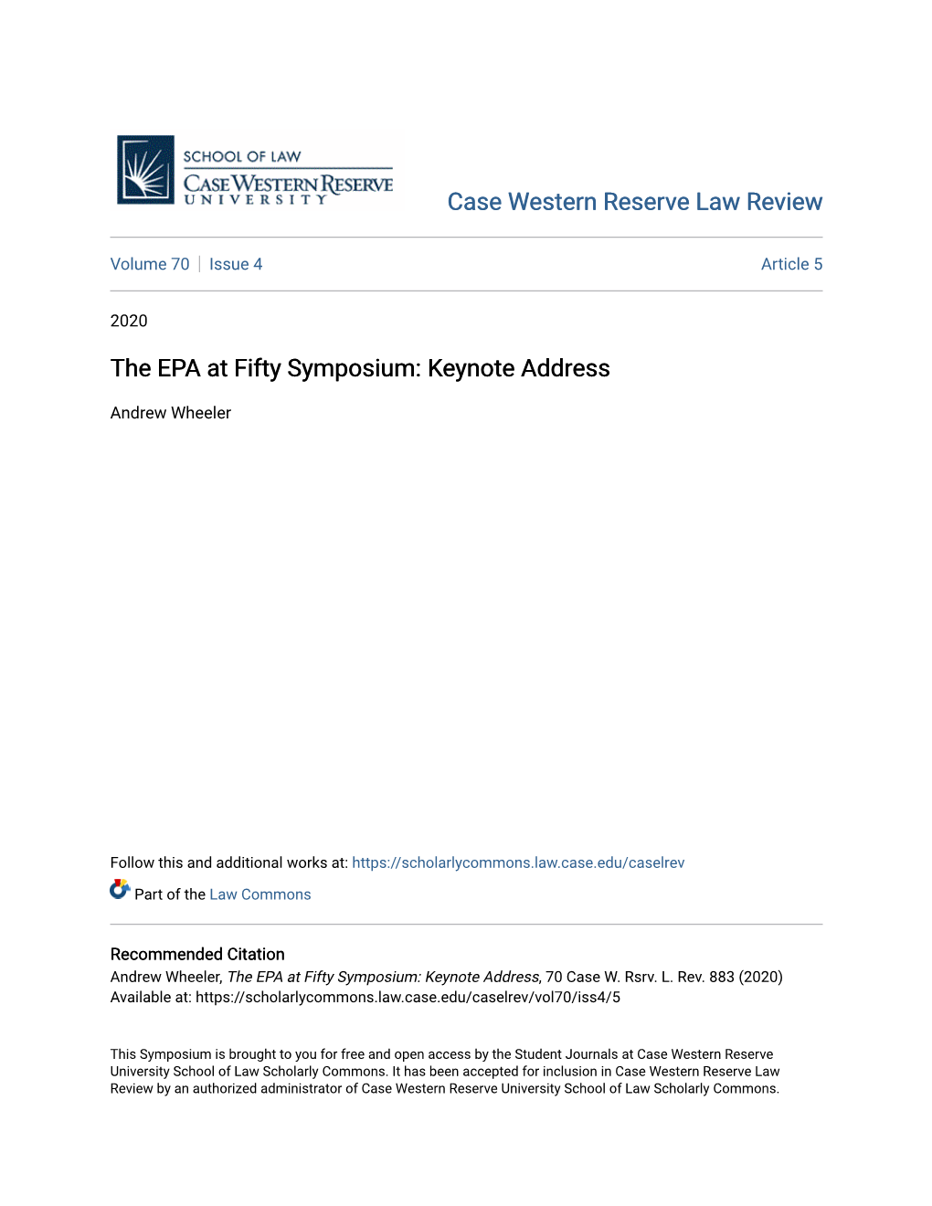 The EPA at Fifty Symposium: Keynote Address