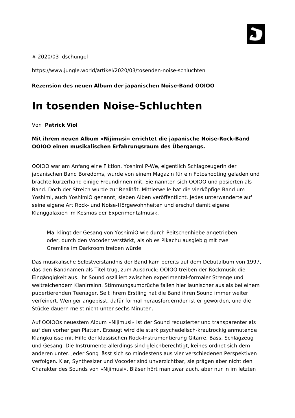 In Tosenden Noise-Schluchten