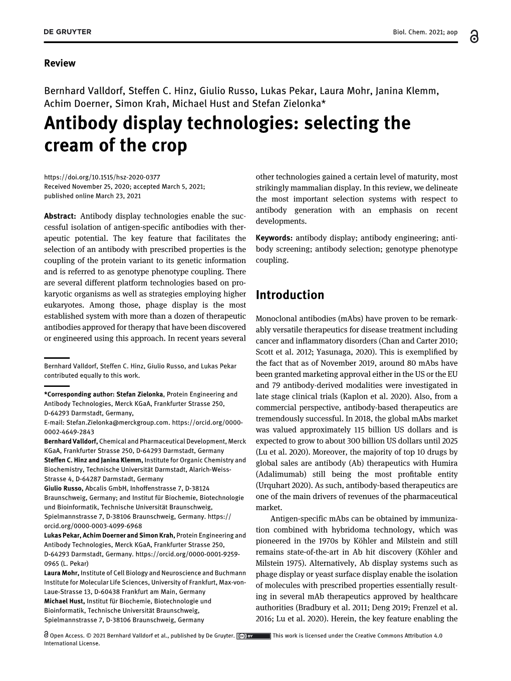 Antibody Display Technologies: Selecting the Cream of the Crop