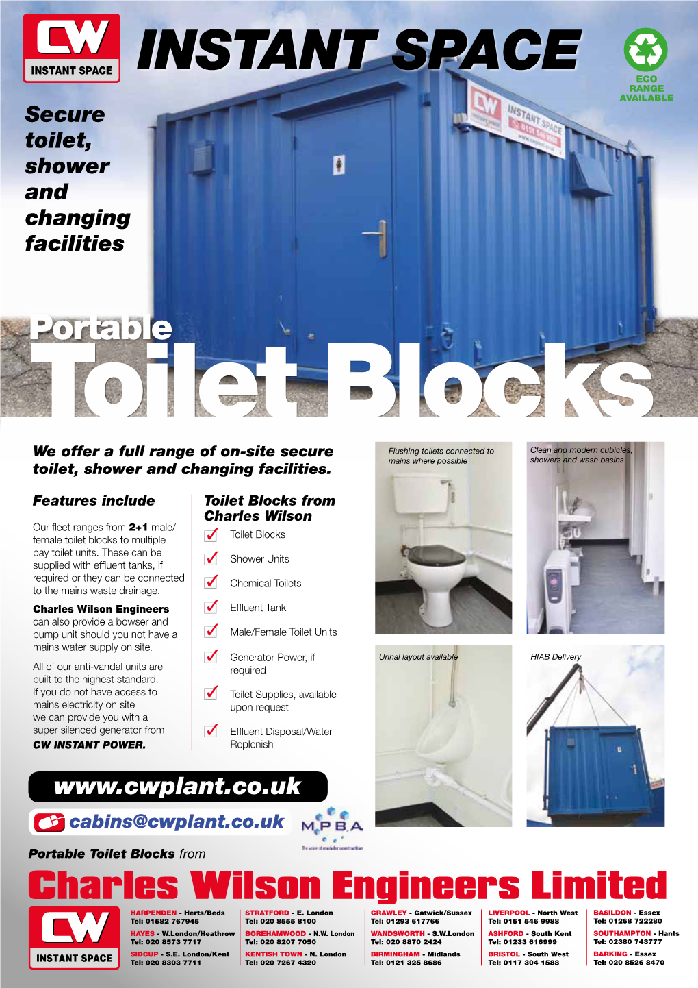 INSTANT SPACE ECO RANGE AVAILABLE Secure Toilet, Shower and Changing Facilities