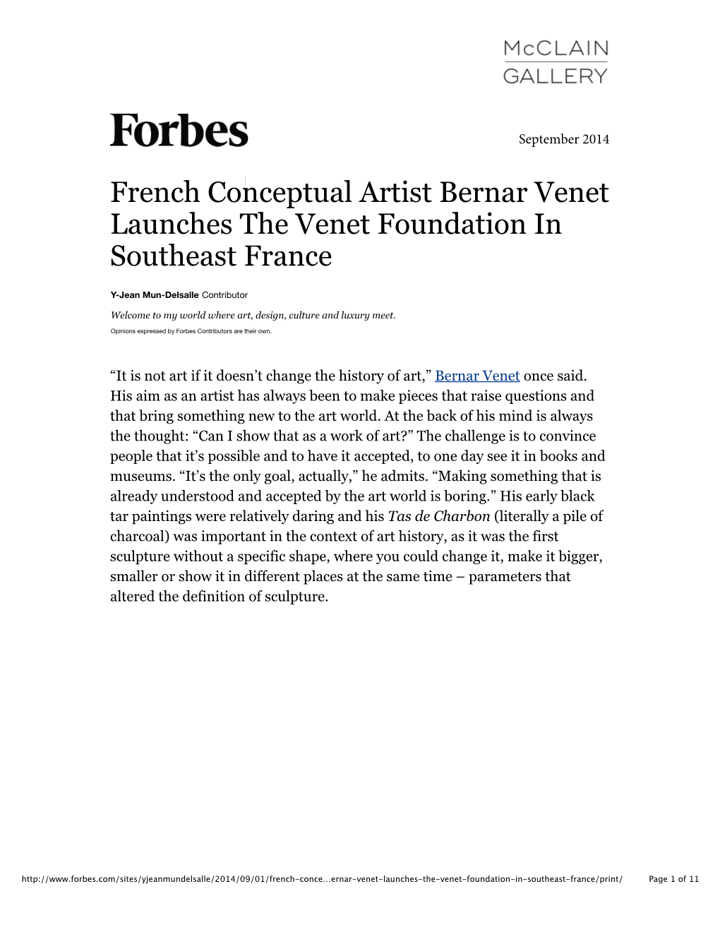 French Conceptual Artist Bernar Venet Launches the Venet Foundation in Southeast France