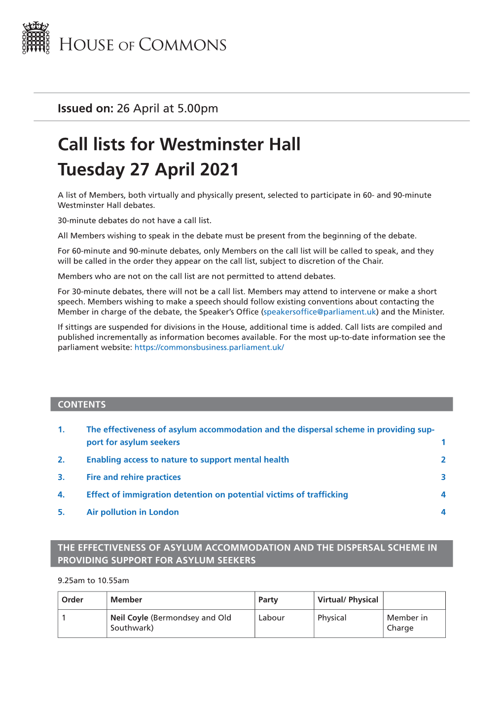 View Call Lists: Westminster Hall PDF File 0.05 MB