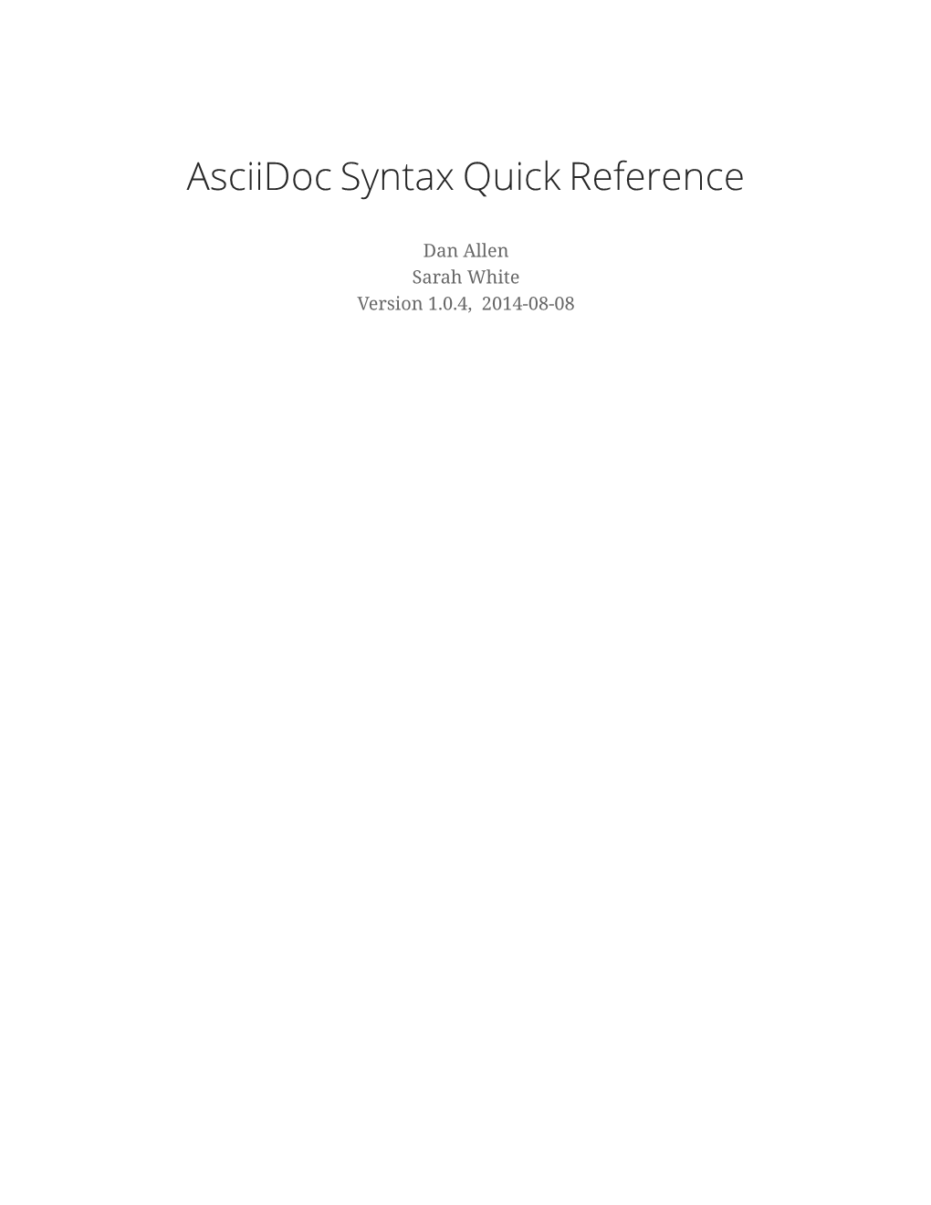 Asciidoc Syntax Quick Reference