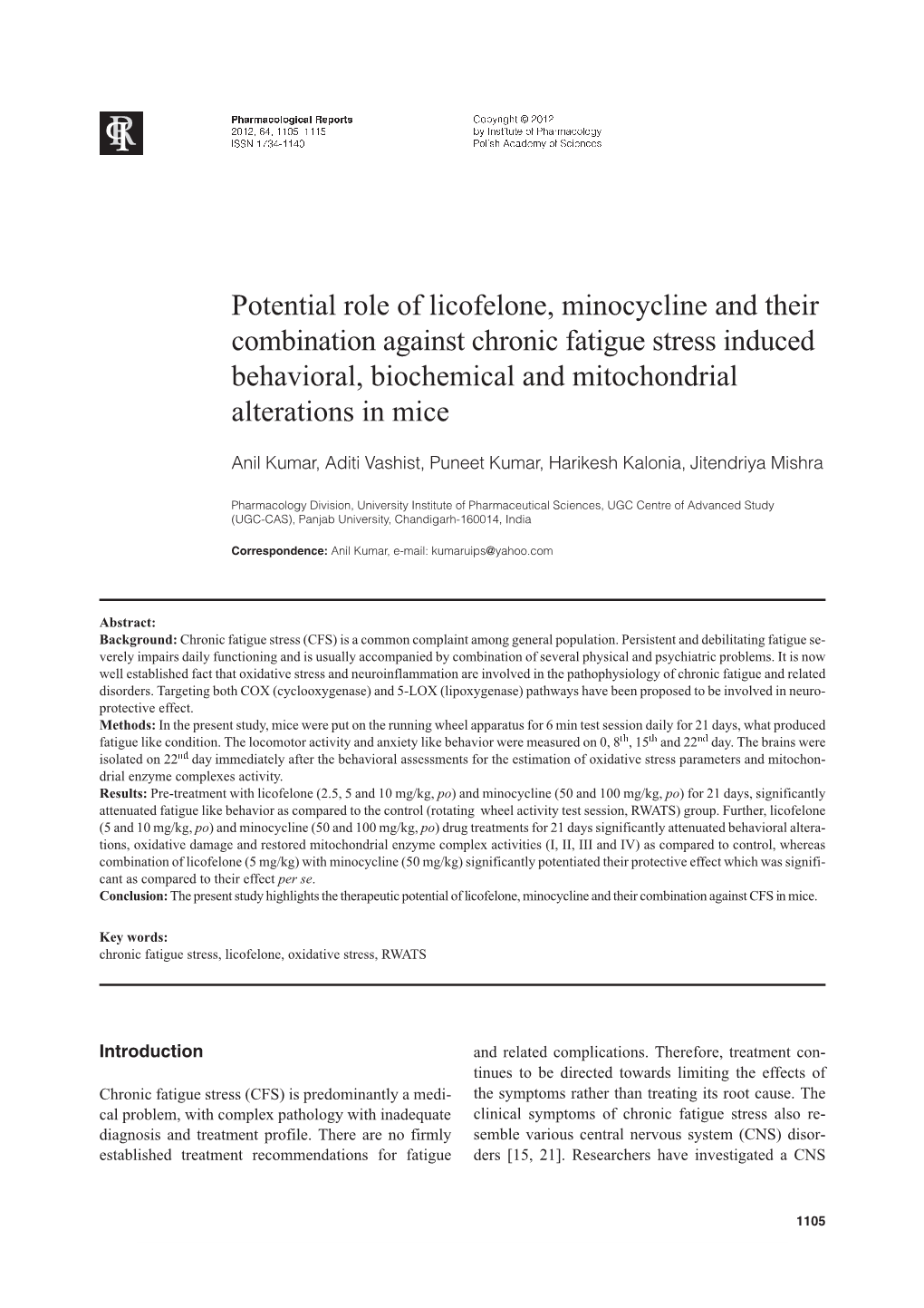 Potential Role of Licofelone, Minocycline and Their Combination