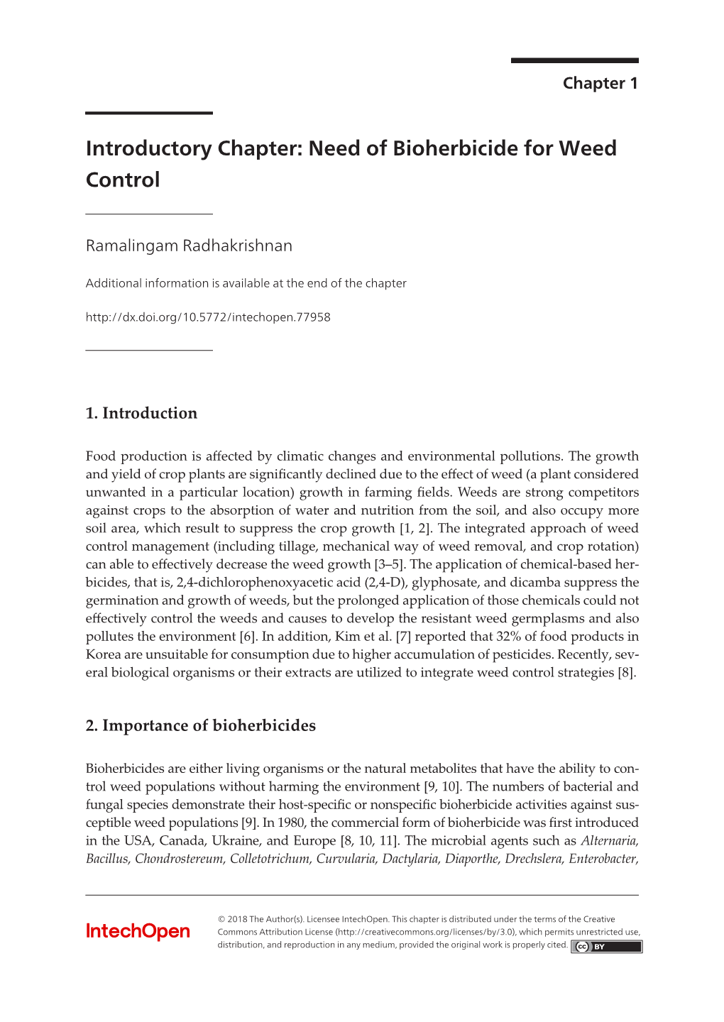 Introductory Chapter: Need of Bioherbicide for Weed Control 3