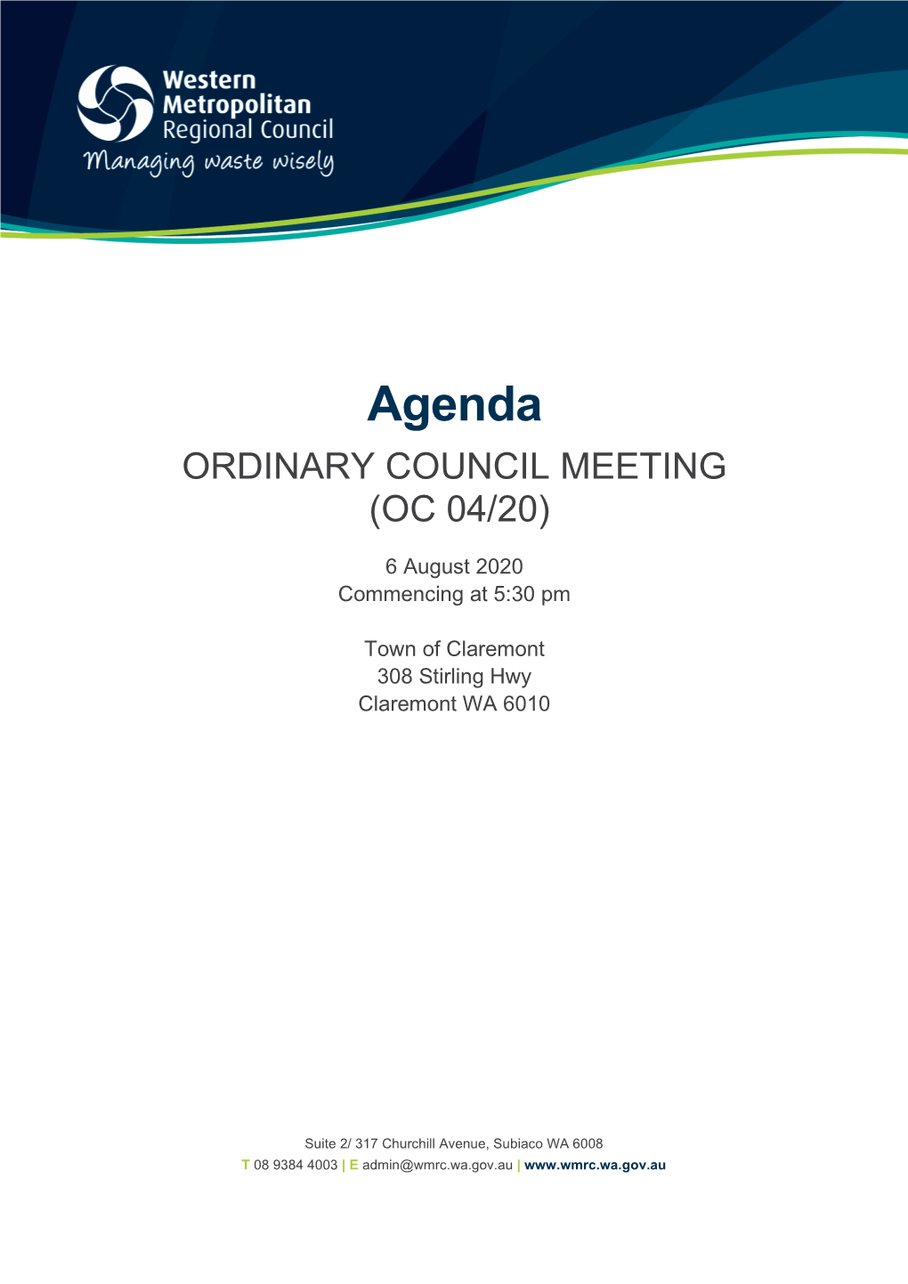 Agenda ORDINARY COUNCIL MEETING (OC 04/20)