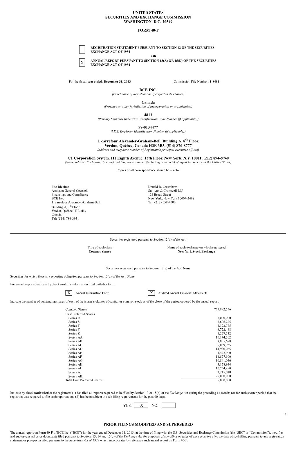 2013 BCE Form 40-F