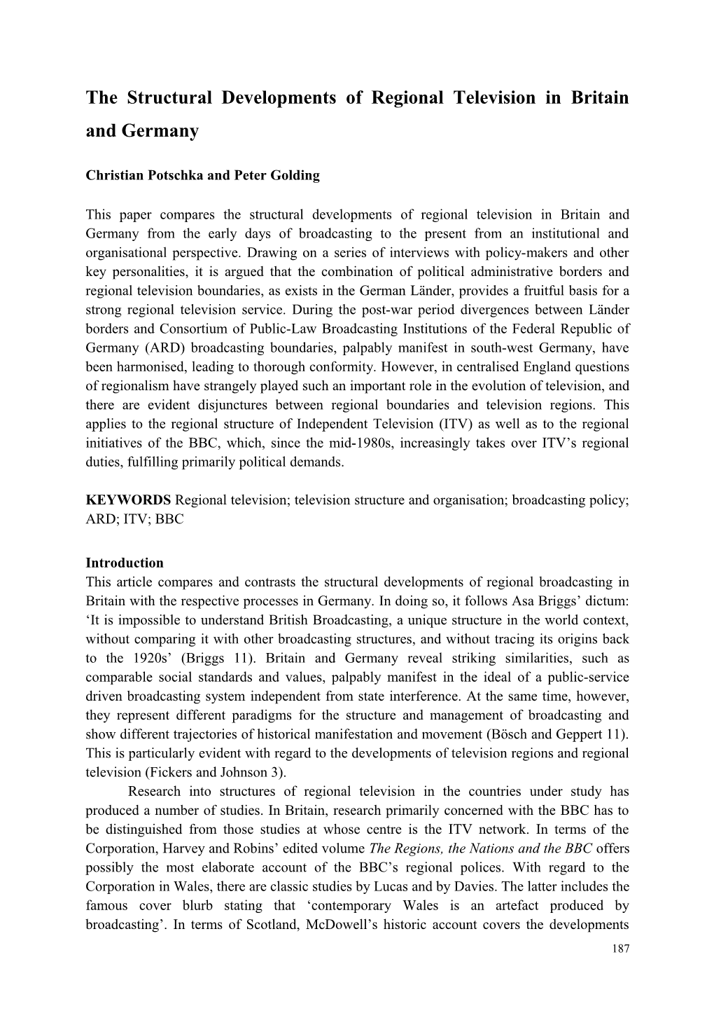 The Structural Developments of Regional Television in Britain and Germany