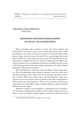 Hedonism and Indian Philosophy of Peace: an Examination