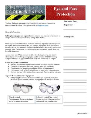 Eye and Face Protection TOOLBOX TALKS