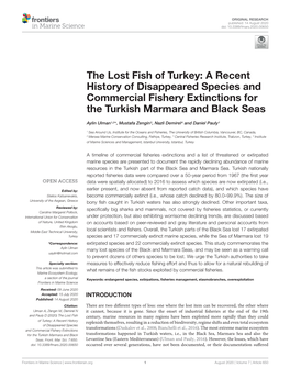 The Lost Fish of Turkey: a Recent History of Disappeared Species and Commercial Fishery Extinctions for the Turkish Marmara and Black Seas