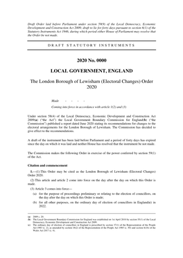 The London Borough of Lewisham (Electoral Changes) Order 2020