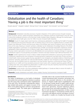 Globalization and the Health of Canadians