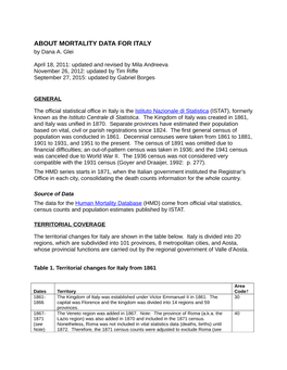 ABOUT MORTALITY DATA for ITALY by Dana A