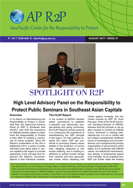 SPOTLIGHT on R2P High Level Advisory Panel on the Responsibility to Protect Public Seminars in Southeast Asian Capitals