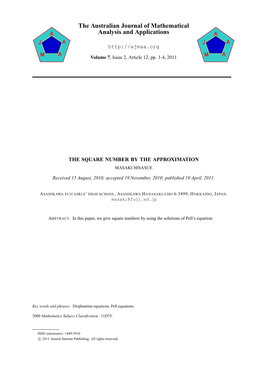 The Square Number by the Approximation Masaki Hisasue