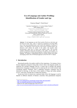 Use of Language and Author Profiling: Identification of Gender and Age