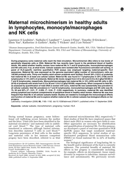 Maternal Microchimerism in Healthy Adults in Lymphocytes, Monocyte/Macrophages and NK Cells