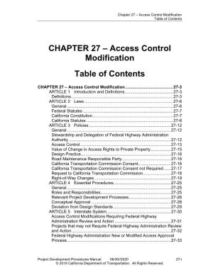 Chapter 27 – Access Control Modification Table of Contents
