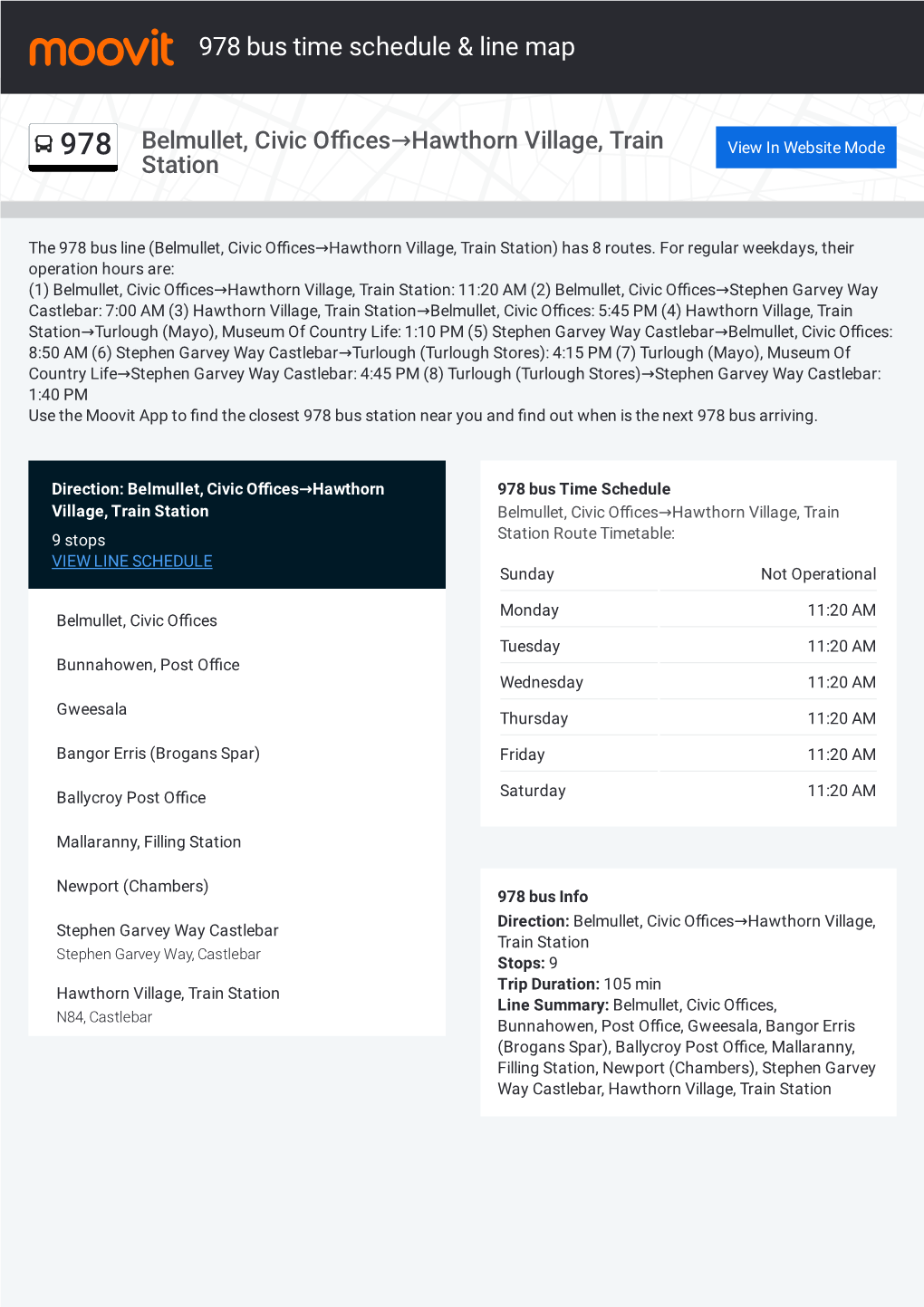 978 Bus Time Schedule & Line Route