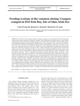 Feeding Ecology of the Common Shrimp Crangon Crangon in Port Erin Bay, Isle of Man, Irish Sea