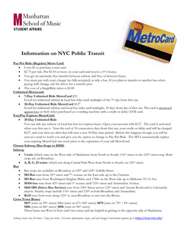 Information on NYC Public Transit