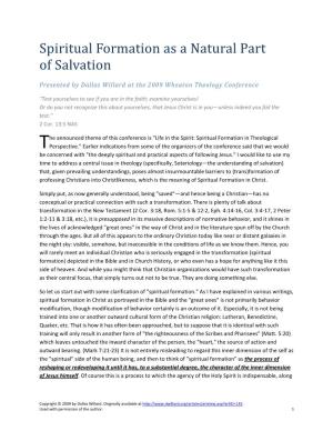 Spiritual Formation As a Natural Part of Salvation
