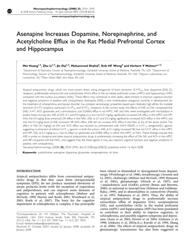 Asenapine Increases Dopamine, Norepinephrine, and Acetylcholine Efflux in the Rat Medial Prefrontal Cortex and Hippocampus
