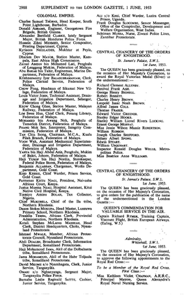 2988 Supplement to the London Gazette, 1 June, 1953