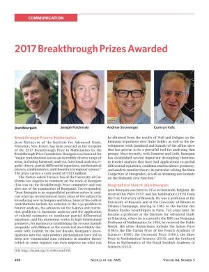 2017 Breakthrough Prizes in Mathematics and Fundamental