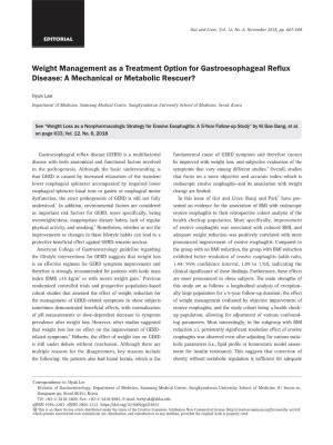 Weight Management As a Treatment Option for Gastroesophageal Reflux Disease: a Mechanical Or Metabolic Rescuer?