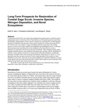 Long-Term Prospects for Restoration of Coastal Sage Scrub: Invasive Species, Nitrogen Deposition, and Novel Ecosystems1